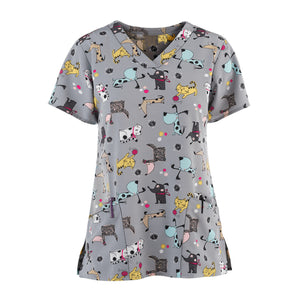 Women's Spring And Summer New Hedging Print Nurse Uniform T-shirt